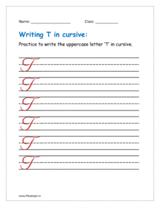 6. Practice to write uppercase letter T in cursive writing