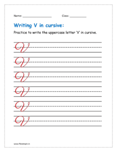 6. Practice to write uppercase letter V in cursive writing