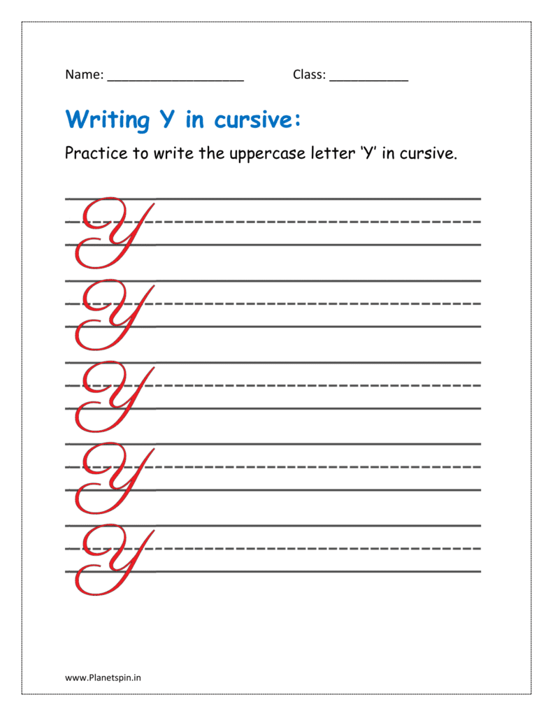 6. Practice to write uppercase letter Y in cursive writing in free printable worksheet