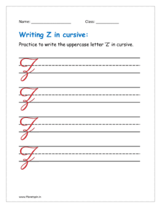 6. Practice to write uppercase letter Z in cursive writing